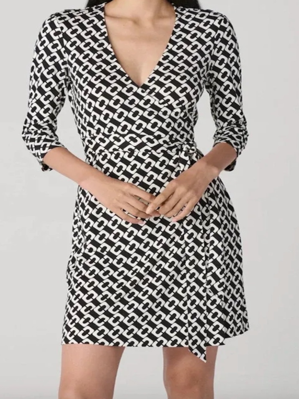 Diane von Furstenberg New Jeanne Two Silk Wrap Dress Chain Link Print Black Sz 0